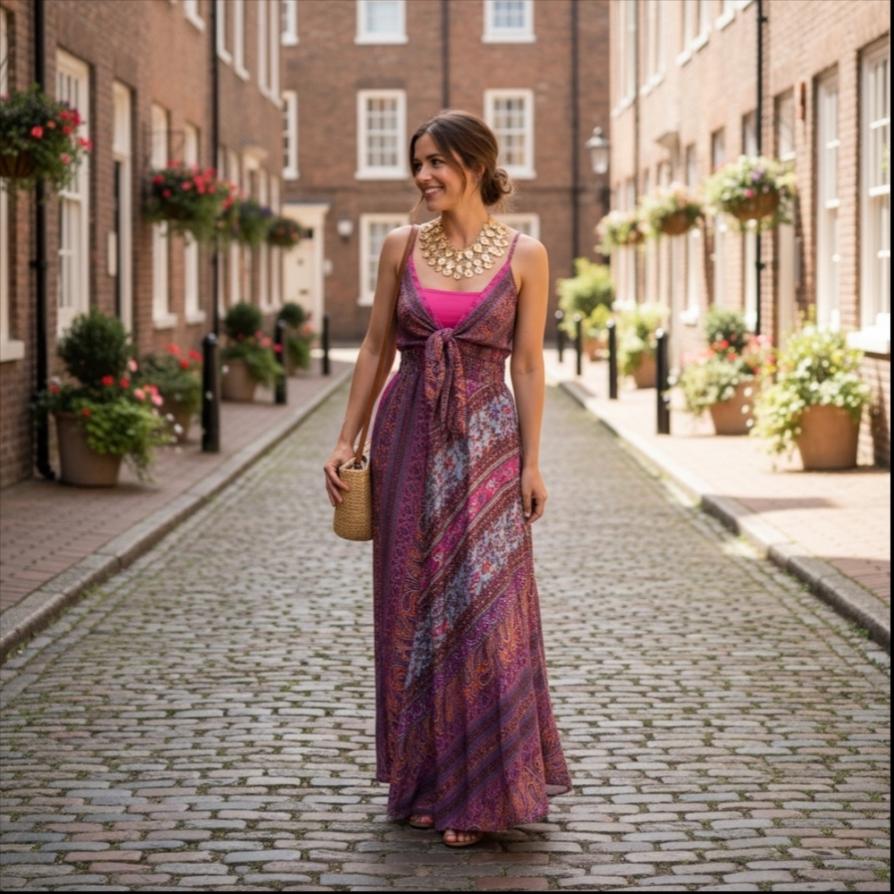 Purple Ruched Tiered Maxi Sundress